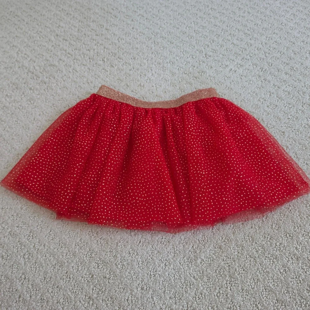 Girls size XS 4 Red Gold Polka Dot Tulle Tutu Skirt Holiday Party Balletcore